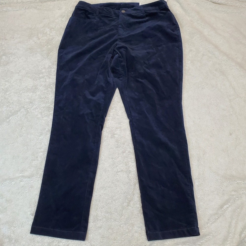 NWT Cj Banks Navy Blue Velvet Straight High Rise‎ Relaxed Fit Pants Women 14W